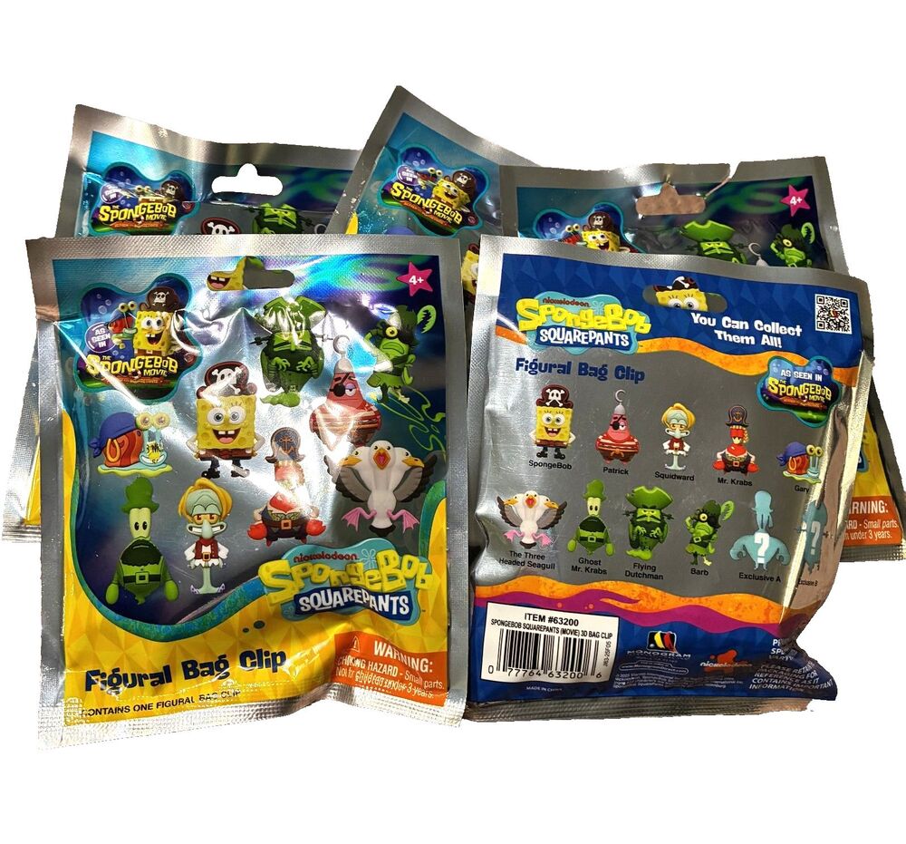 The SpongeBob Movie Nickelodeon - 3D Bag Clip, New & Sealed Blind Packs, 5